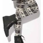 Snow Deer Pattern Flannel Autumn/Winter One Size Fashion Fitting Leggings TA136